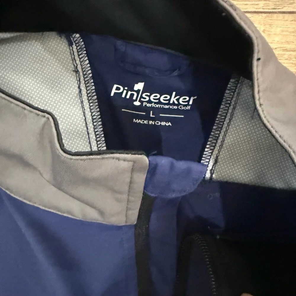 Pinseeker Wind Shirt Mens Large Blue Grey Golf Short Sleeve‎  Performance